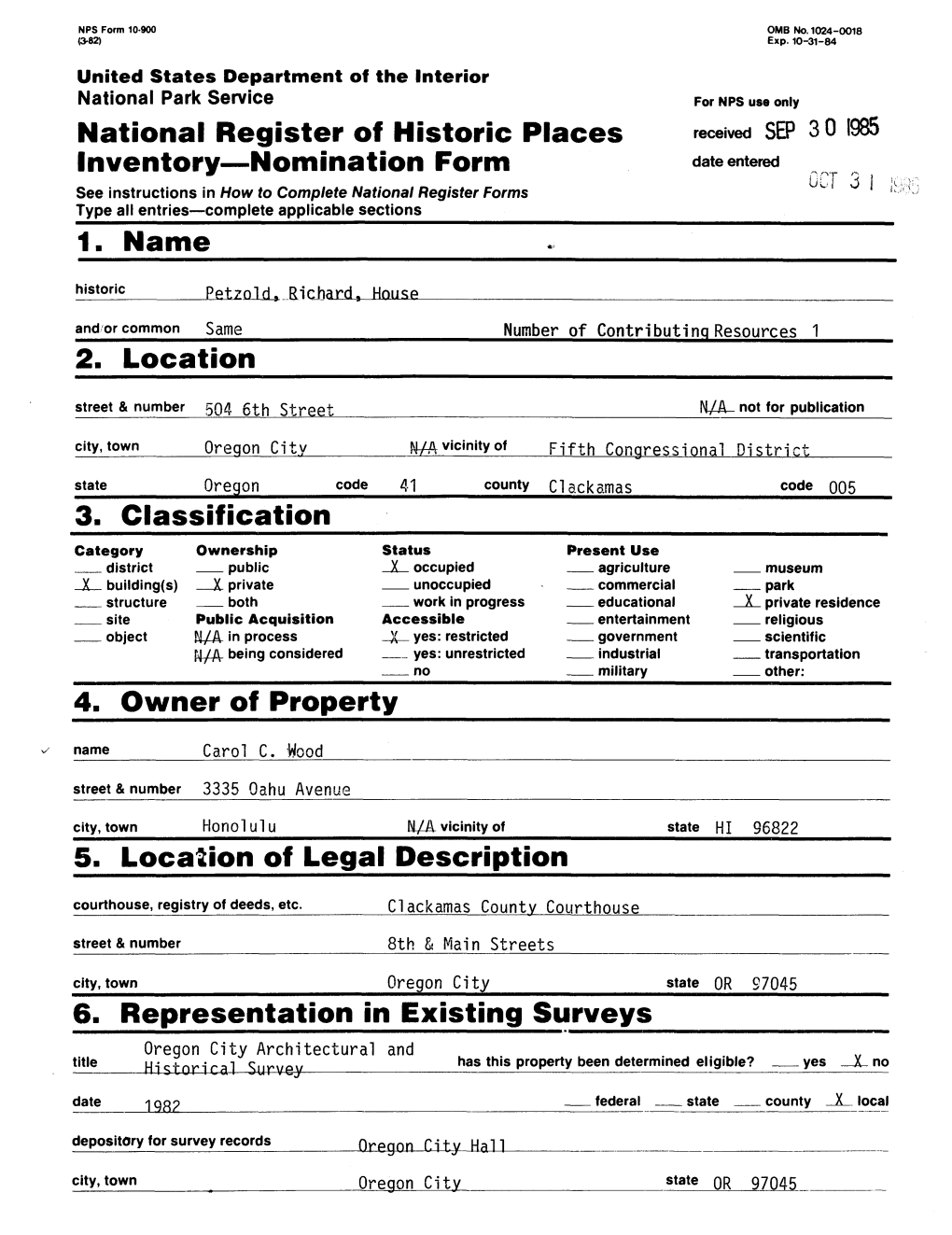 National Register of Historic Places Inventory—Nomination Form 1