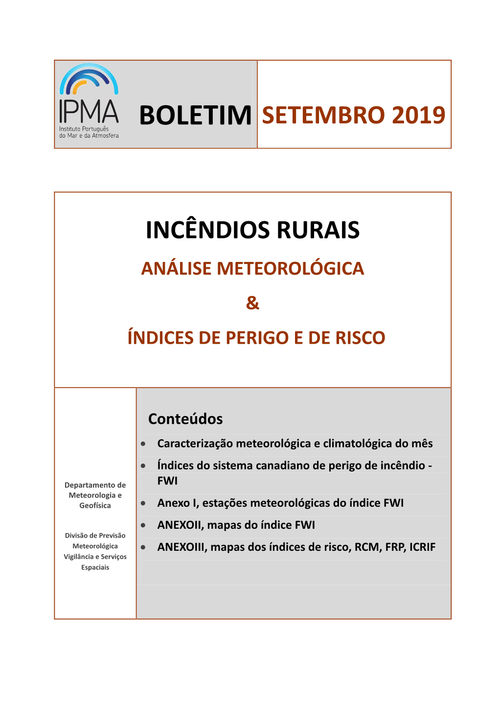 Boletim Setembro 2019 Incêndios Rurais