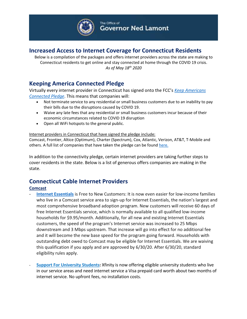 Increased Access to Internet Coverage for Connecticut Residents