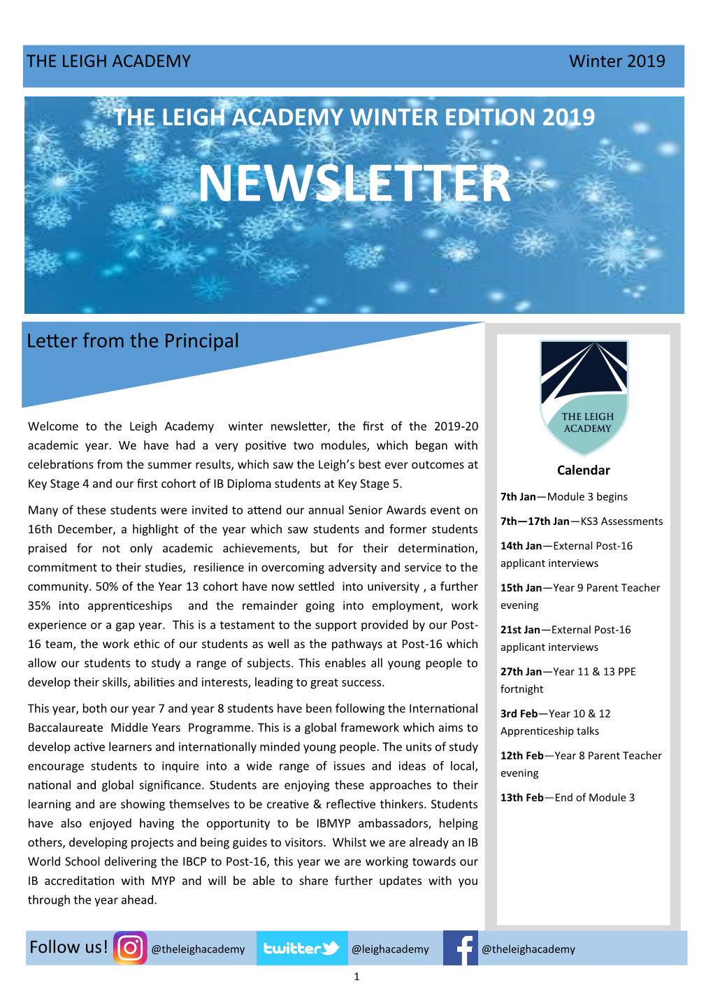 The Leigh Academy Winter Newsletter 2019