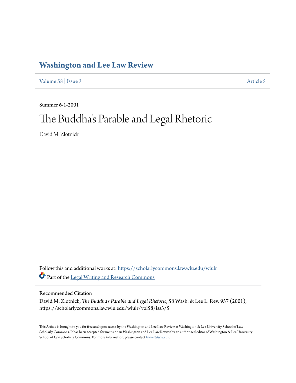 The Buddha's Parable and Legal Rhetoric, 58 Wash