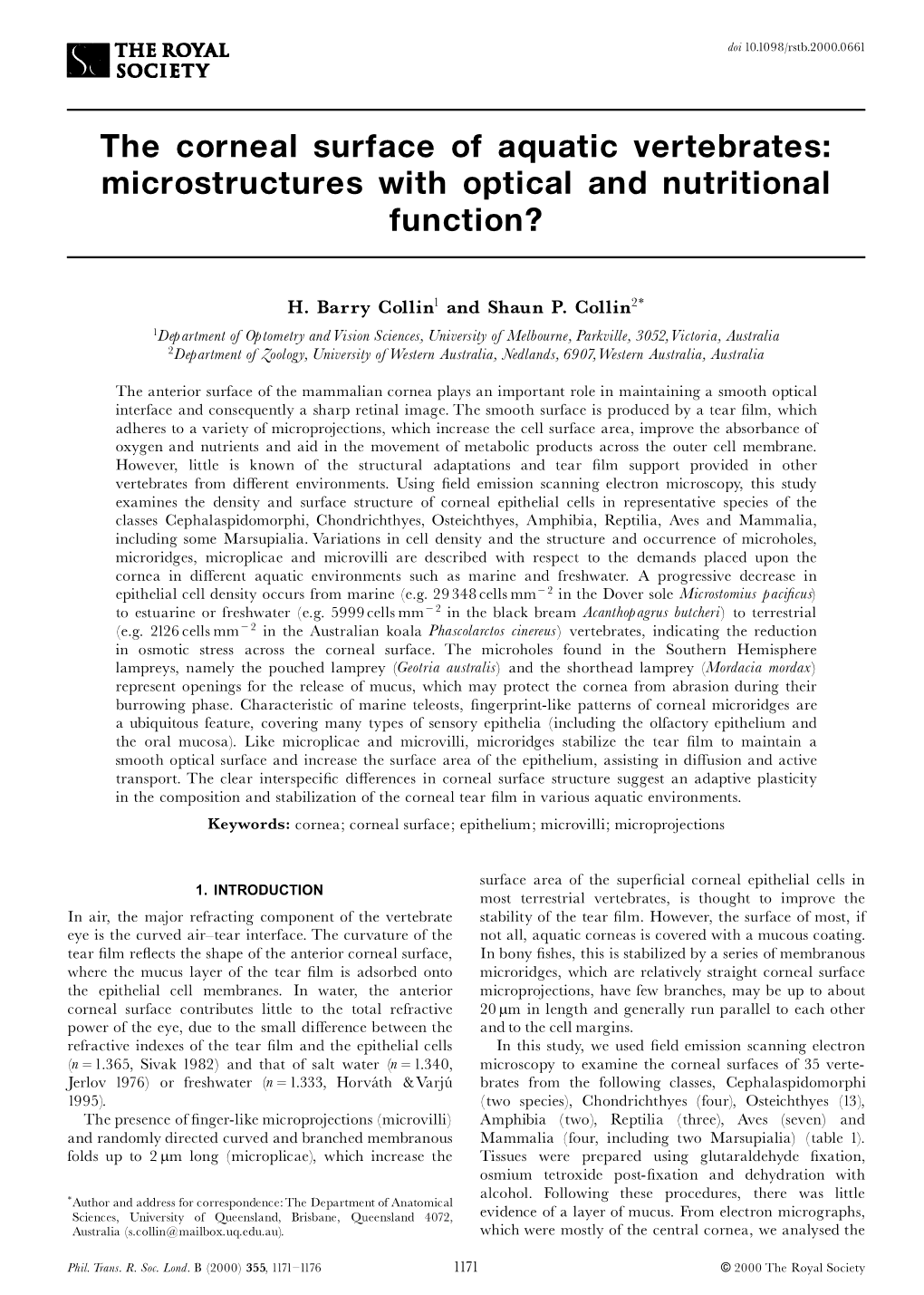 The Corneal Surface of Aquatic Vertebrates: Microstructures with Optical and Nutritional Function?