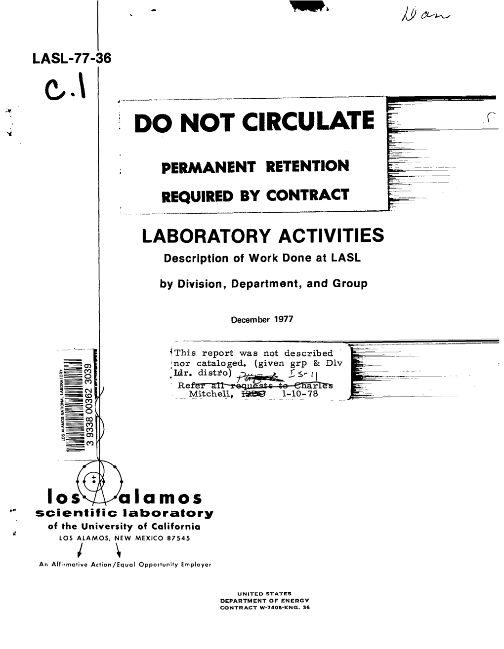 Do Not Circulate~~ Permanent Retention I!E== Requiredby Contract E