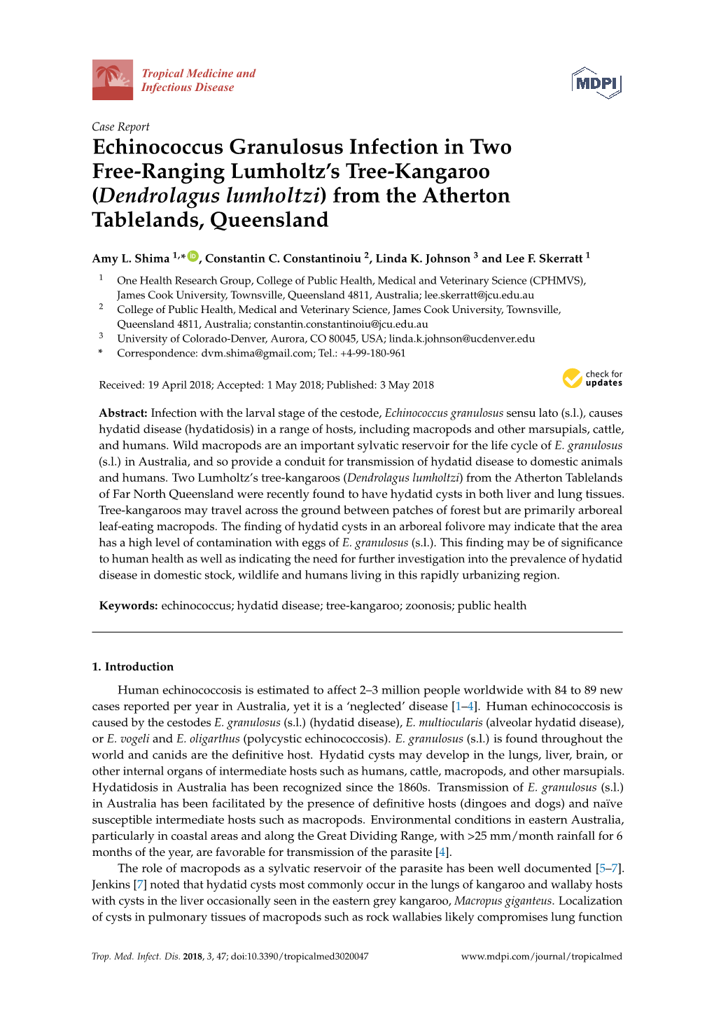 Echinococcus Granulosus Infection in Two Free-Ranging Lumholtz's Tree