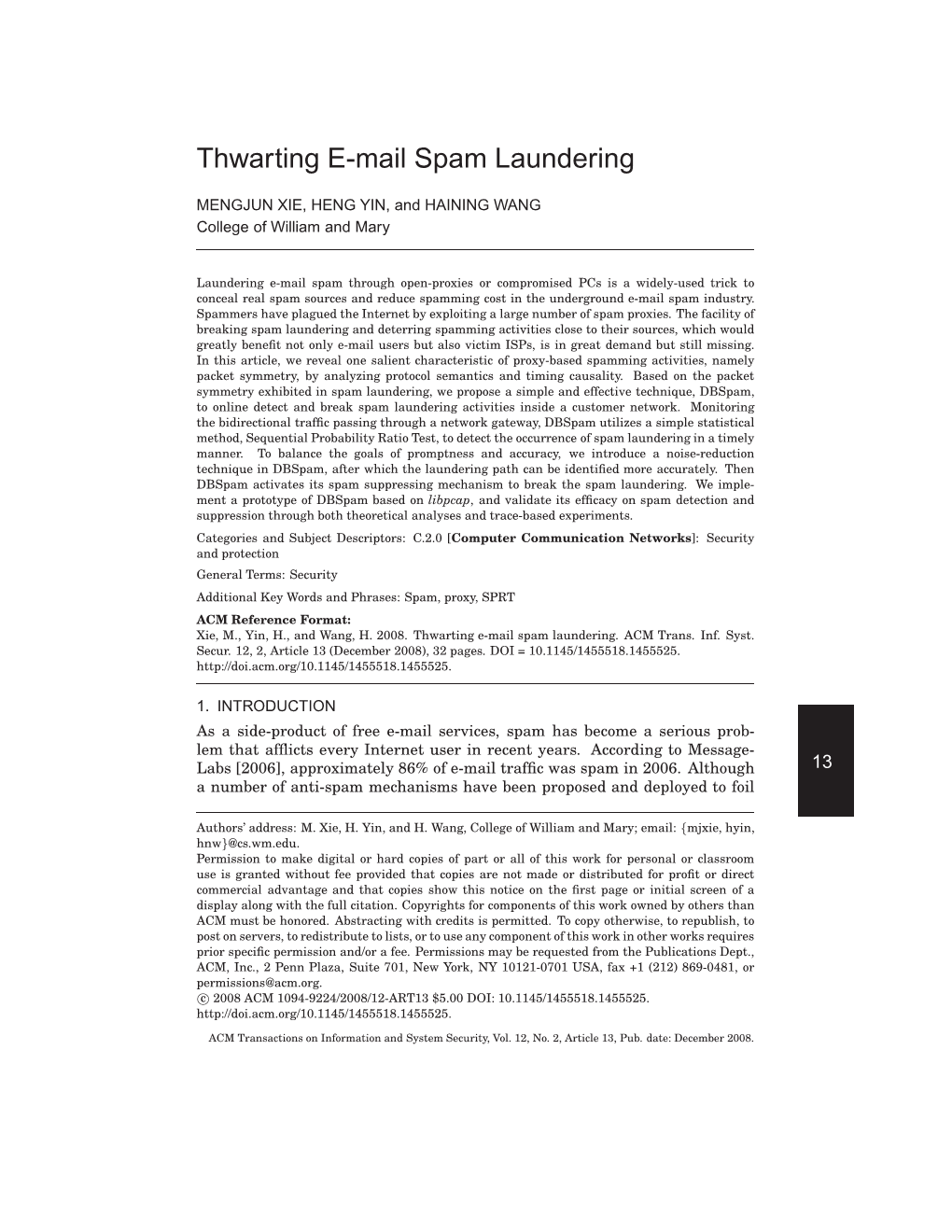 Thwarting Email Spam Laundering
