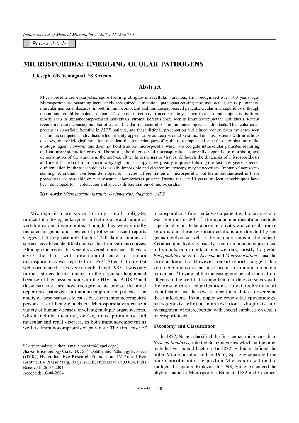 Microsporidia: Emerging Ocular Pathogens