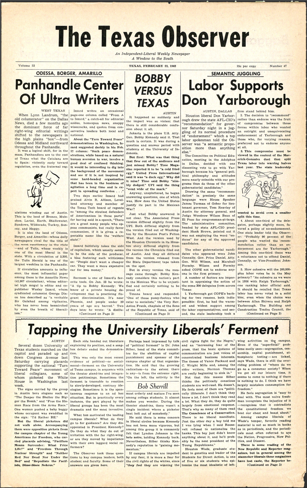 Panhandle Center of Ultra Writers Labor Supports Don Yarborough
