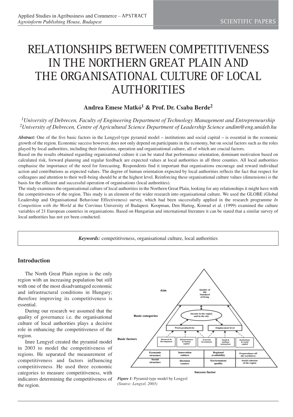 Relationships Between Competitiveness in the Northern Great Plain and the Organisational Culture of Local Authorities