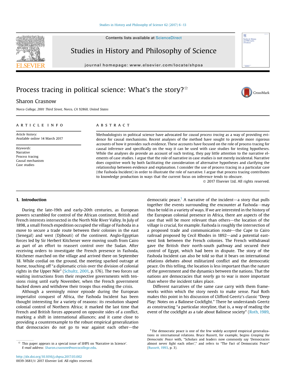 Process Tracing in Political Science: What's the Story?