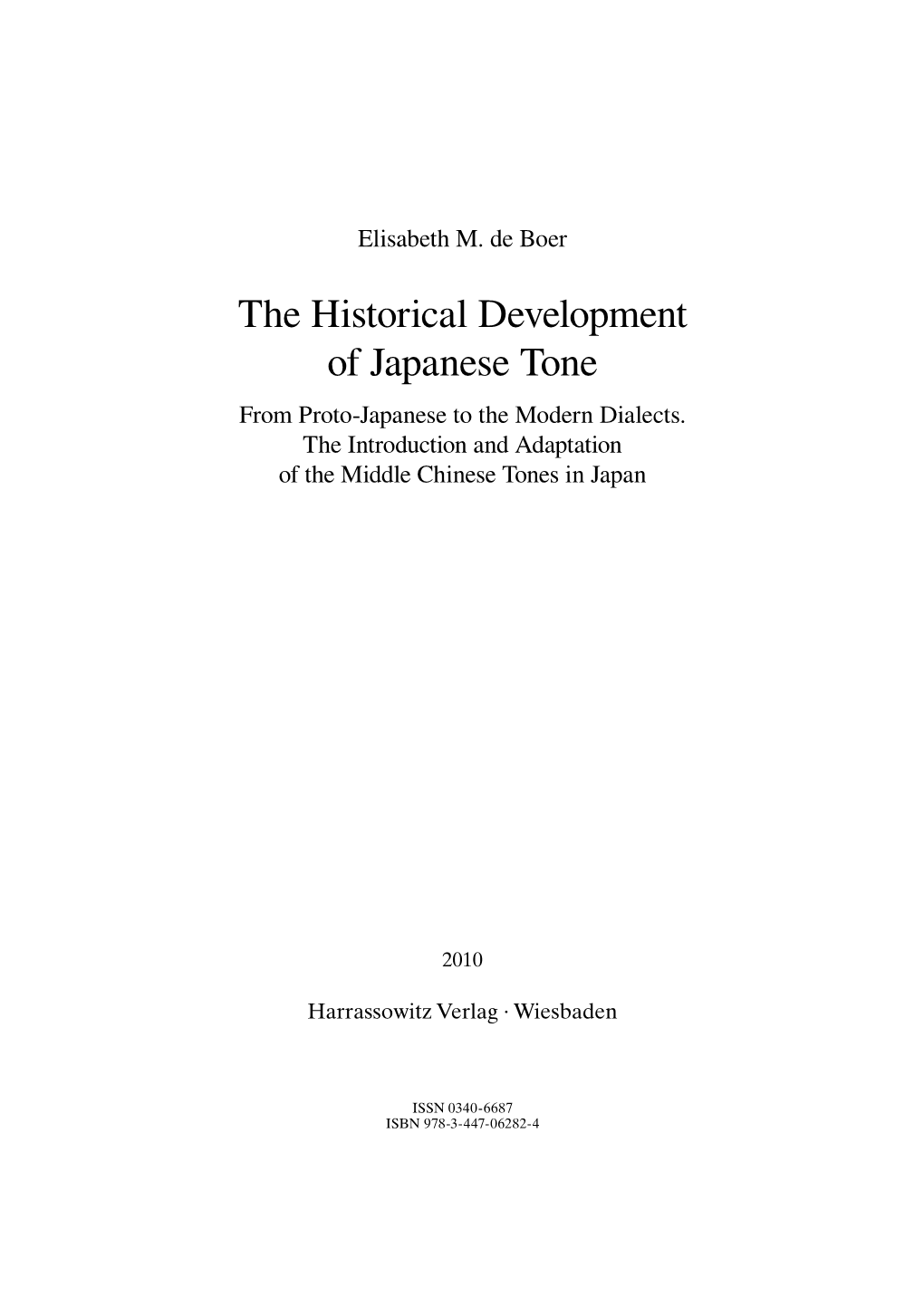 The Historical Developmentof Japanese Tone