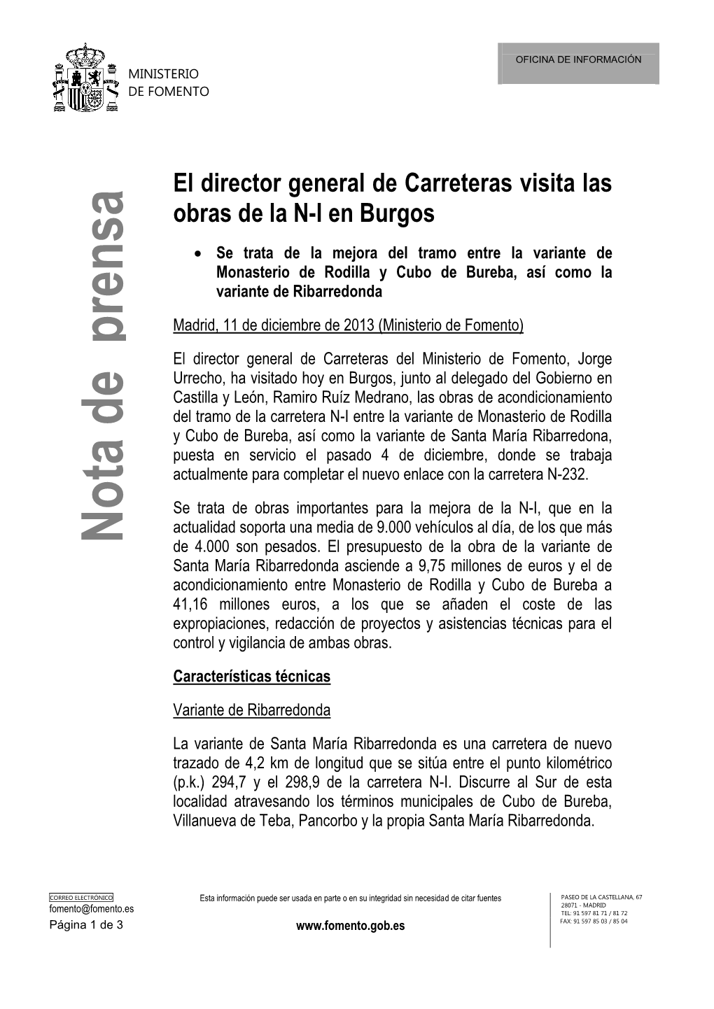 El Director General De Carreteras Visita Las Obras De La N-I En Burgos