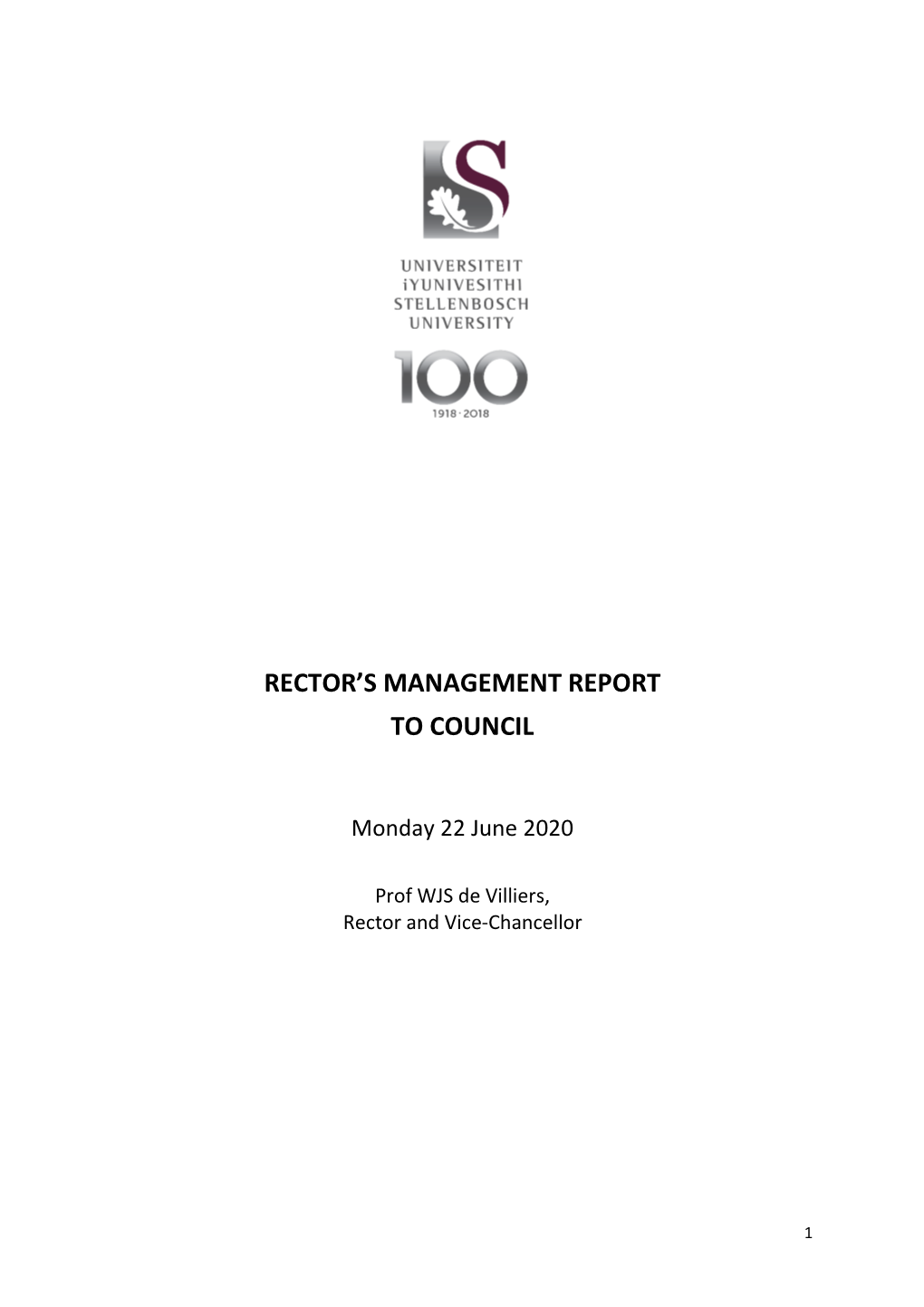 Rector's Management Report to Council