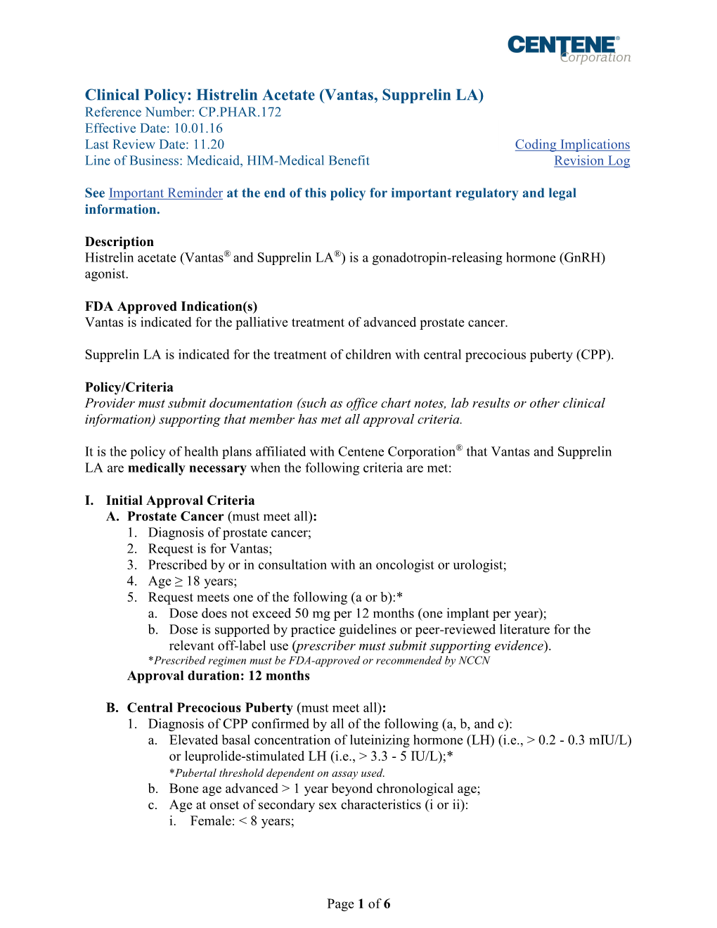 CP.PHAR.172 Histrelin Acetate (Vantas, Supprelin