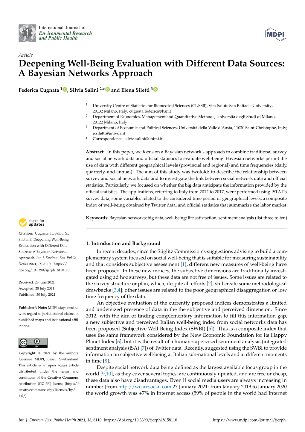 Deepening Well-Being Evaluation with Different Data Sources: a Bayesian Networks Approach