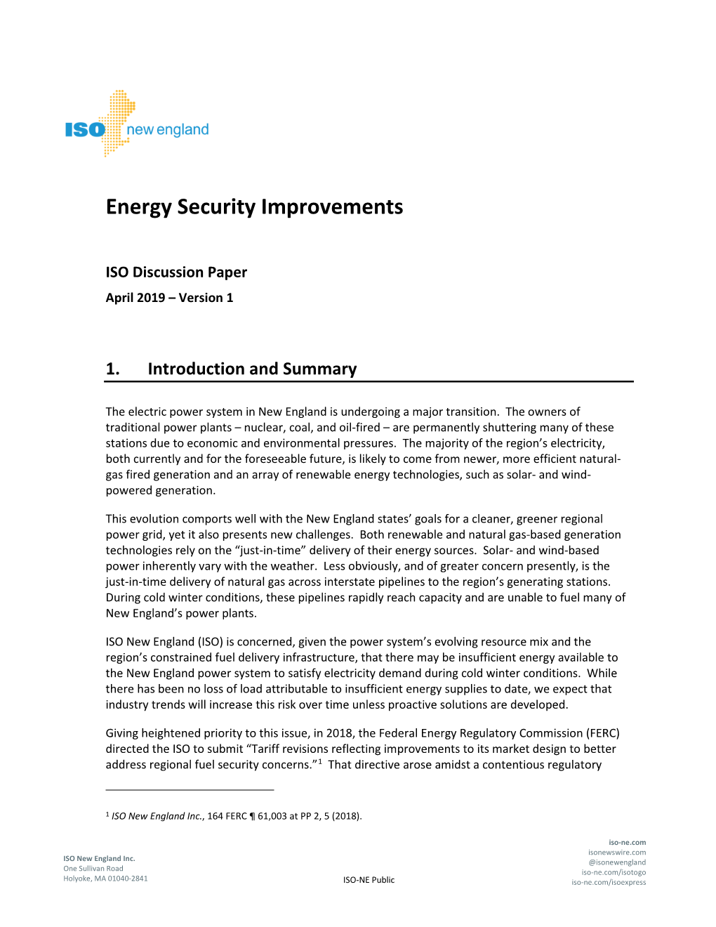 Energy Security Improvements