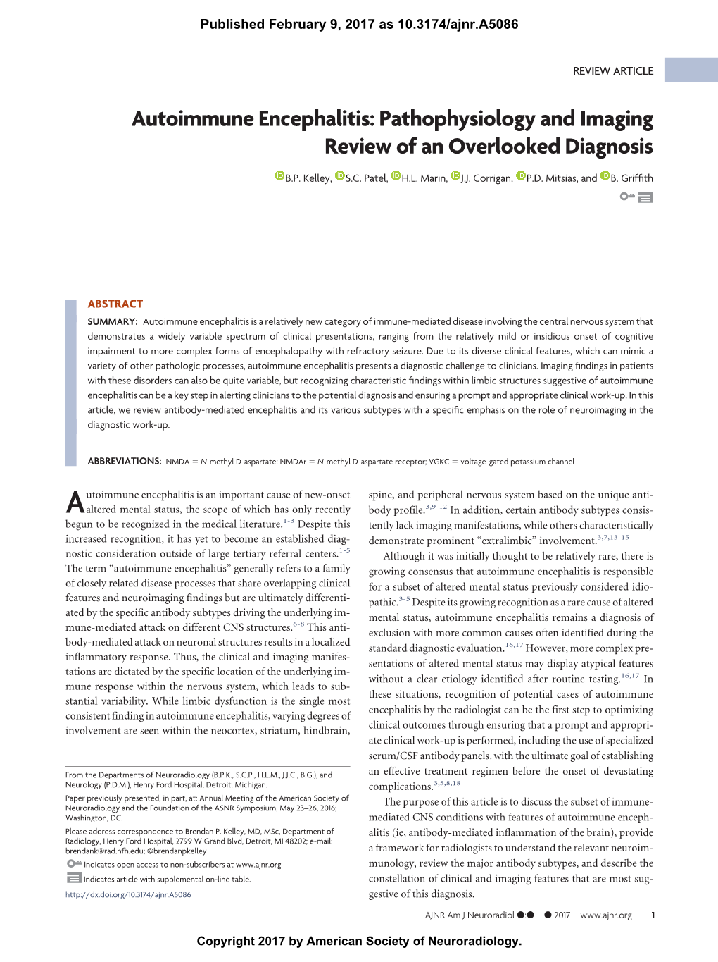 Autoimmune Encephalitis: Pathophysiology and Imaging Review of an Overlooked Diagnosis