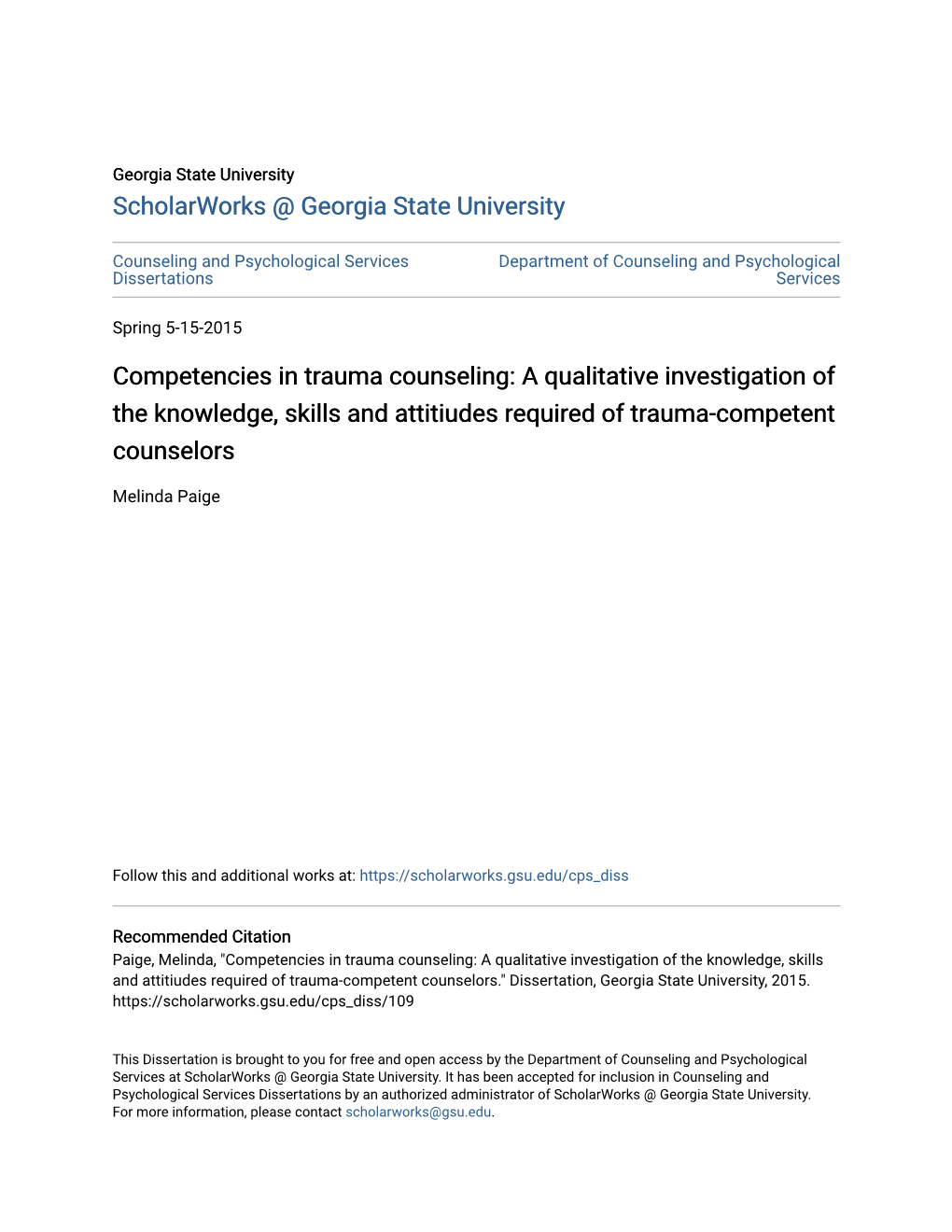 Competencies in Trauma Counseling: a Qualitative Investigation of the Knowledge, Skills and Attitiudes Required of Trauma-Competent Counselors