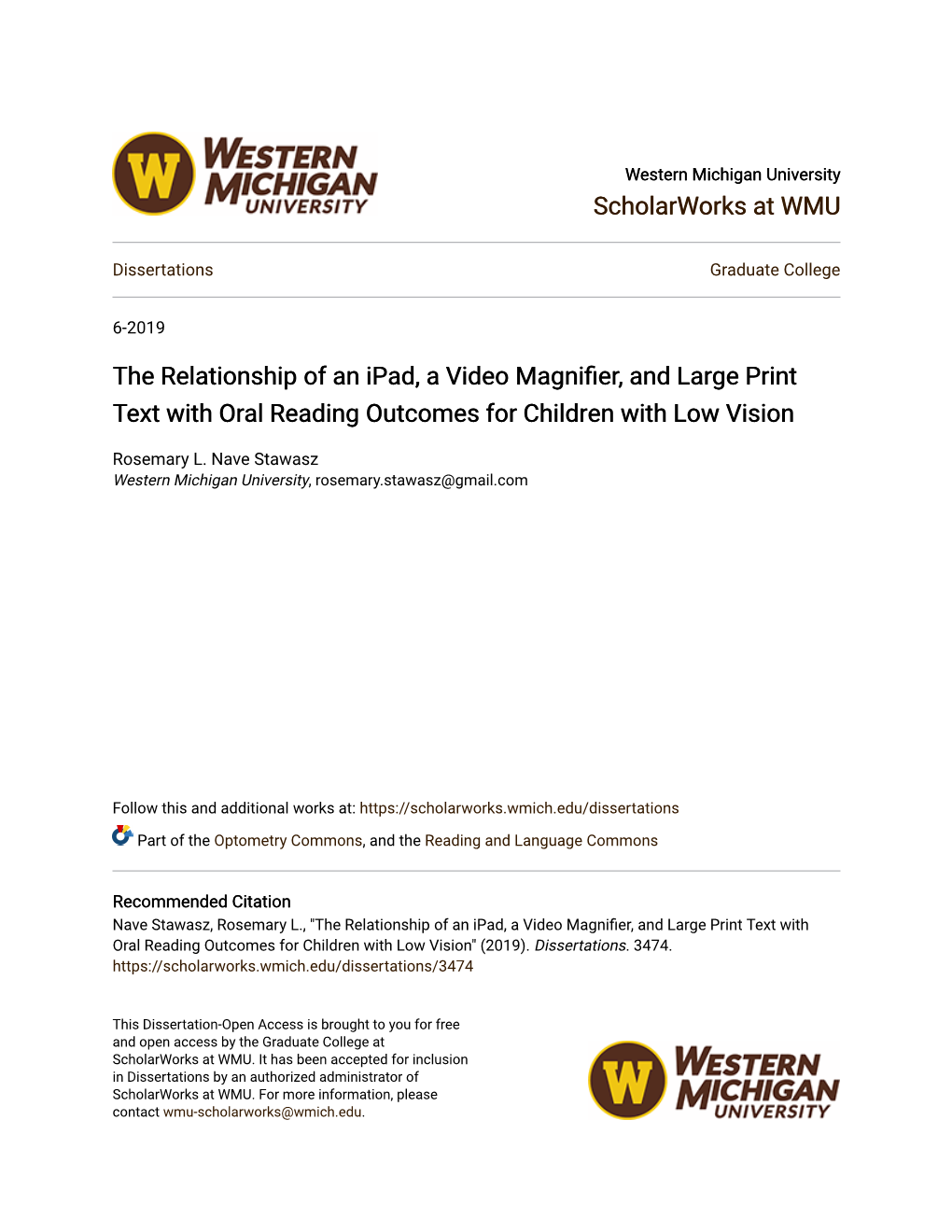 The Relationship of an Ipad, a Video Magnifier, and Large Print Text with Oral Reading Outcomes for Children with Low Vision