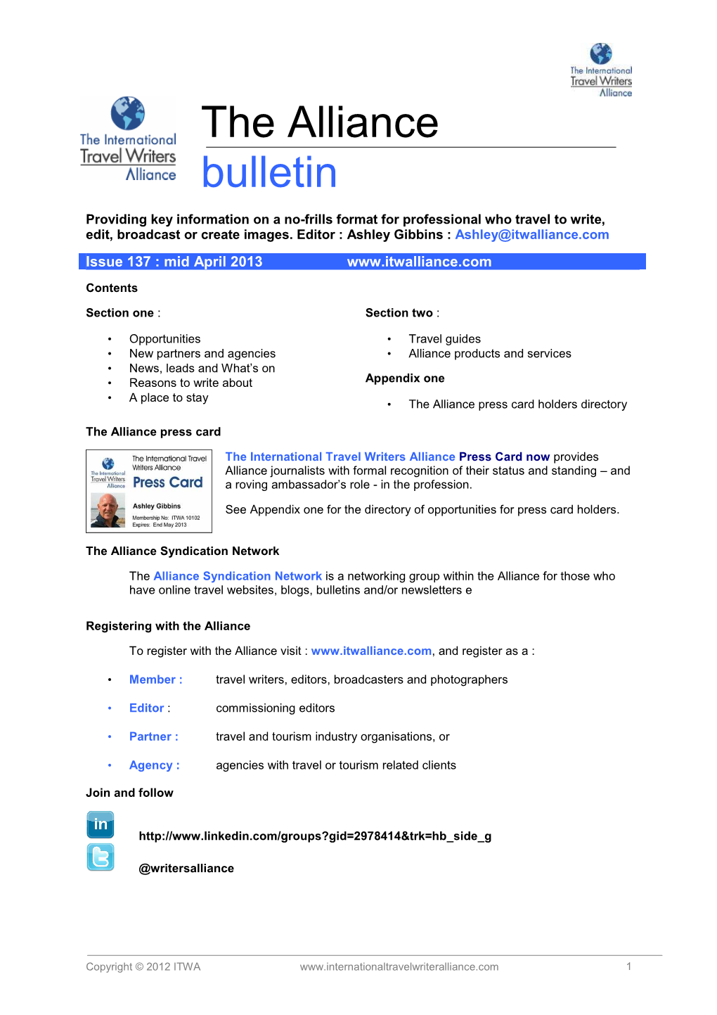 Alliance Bulletin Mid April 2013