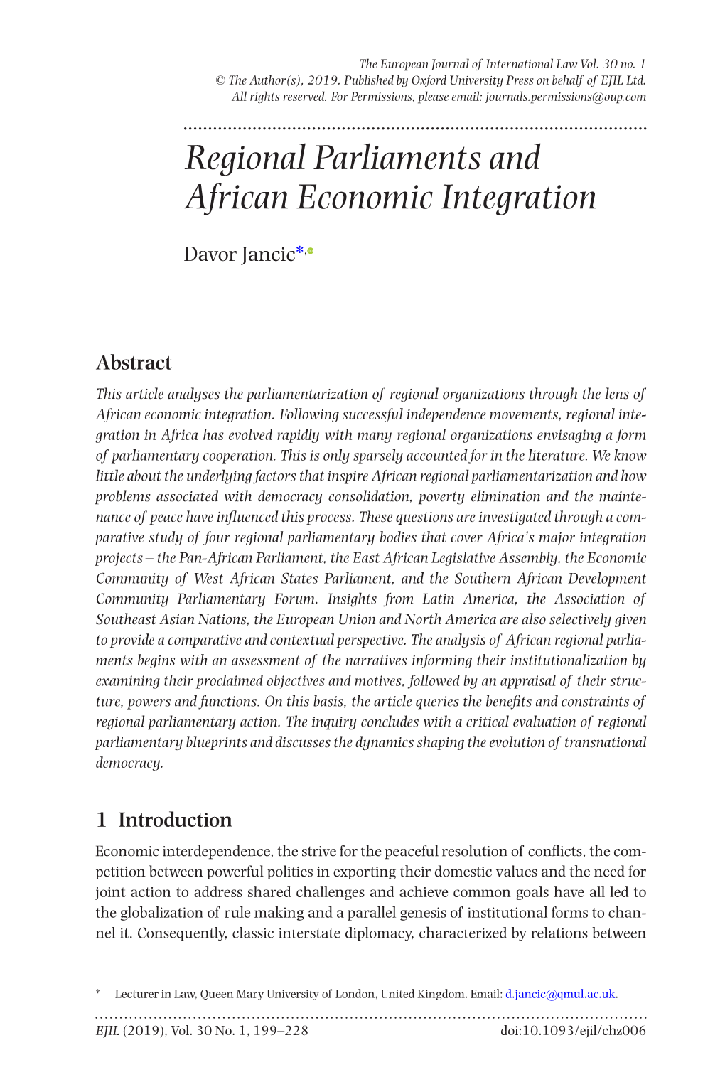 Regional Parliaments and African Economic Integration