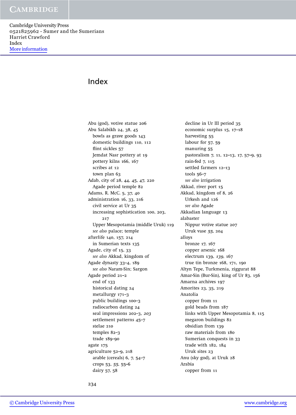 Sumer and the Sumerians Harriet Crawford Index More Information