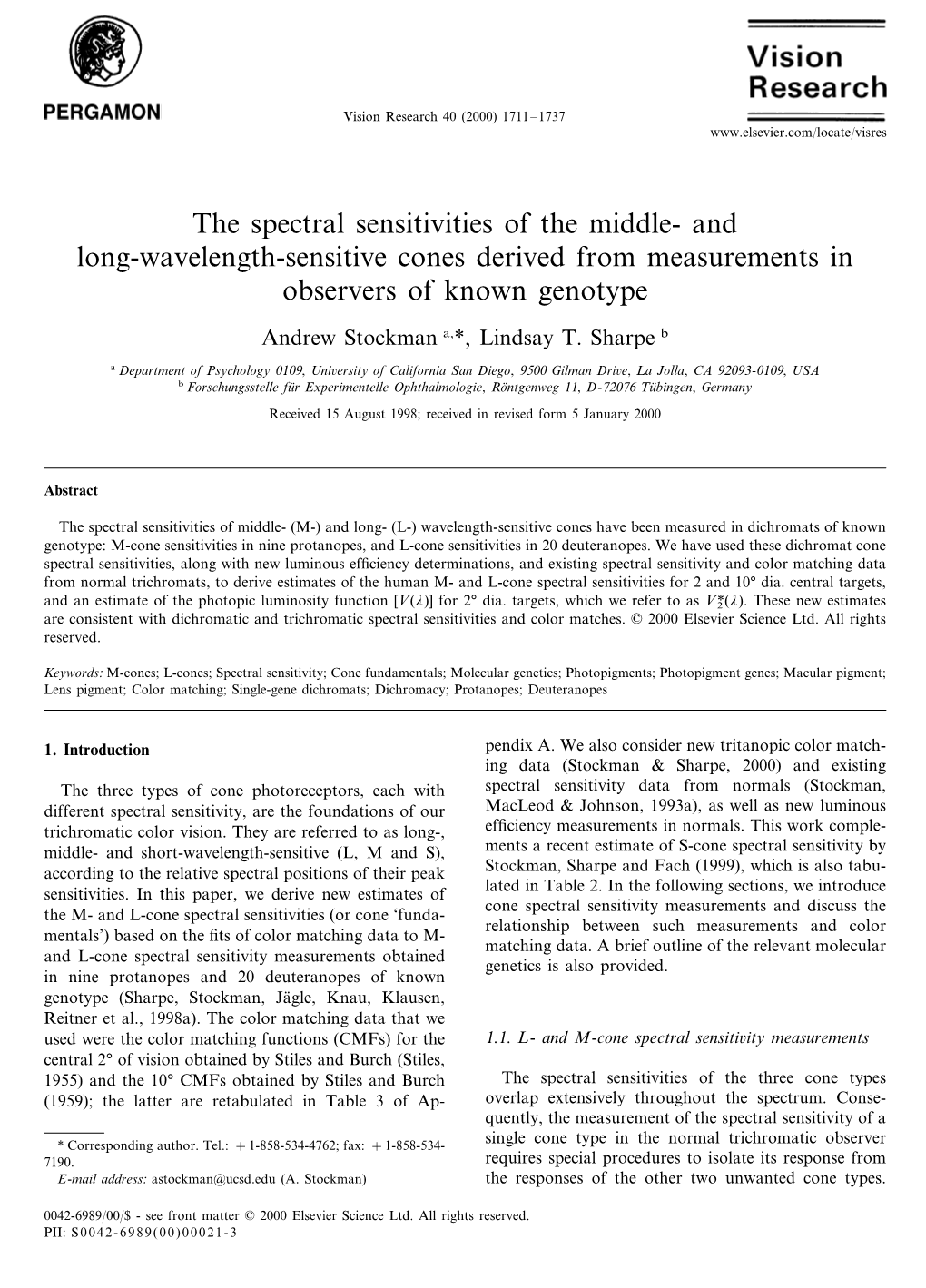 And Long-Wavelength-Sensitive Cones Derived from Measurements in Observers of Known Genotype