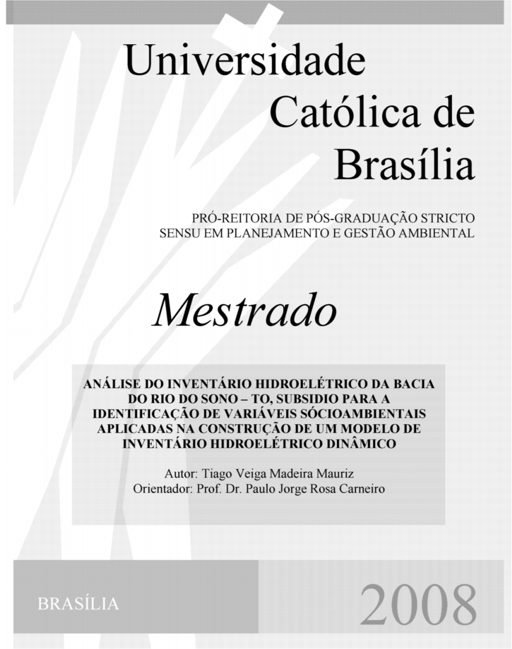 Análise Do Inventário Hidroelétrico Da Bacia Do Rio Do Sono-To, Subsidio