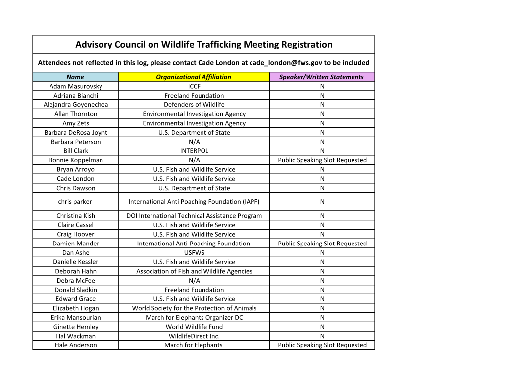 Advisory Council on Wildlife Trafficking Meeting Registration