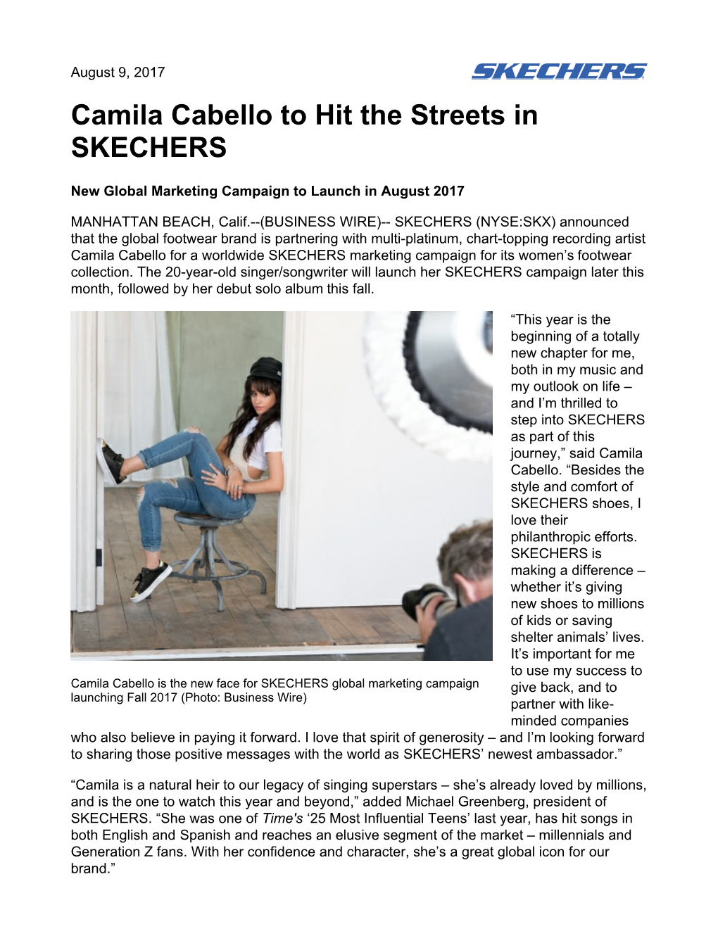 Camila Cabello to Hit the Streets in SKECHERS