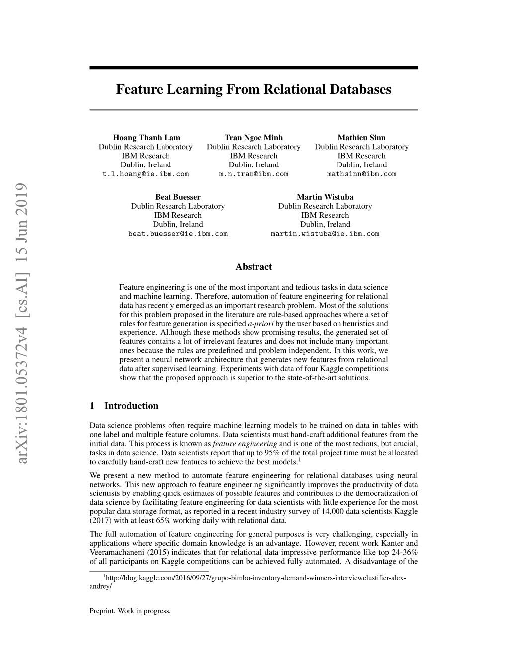 Neural Feature Learning from Relational Database