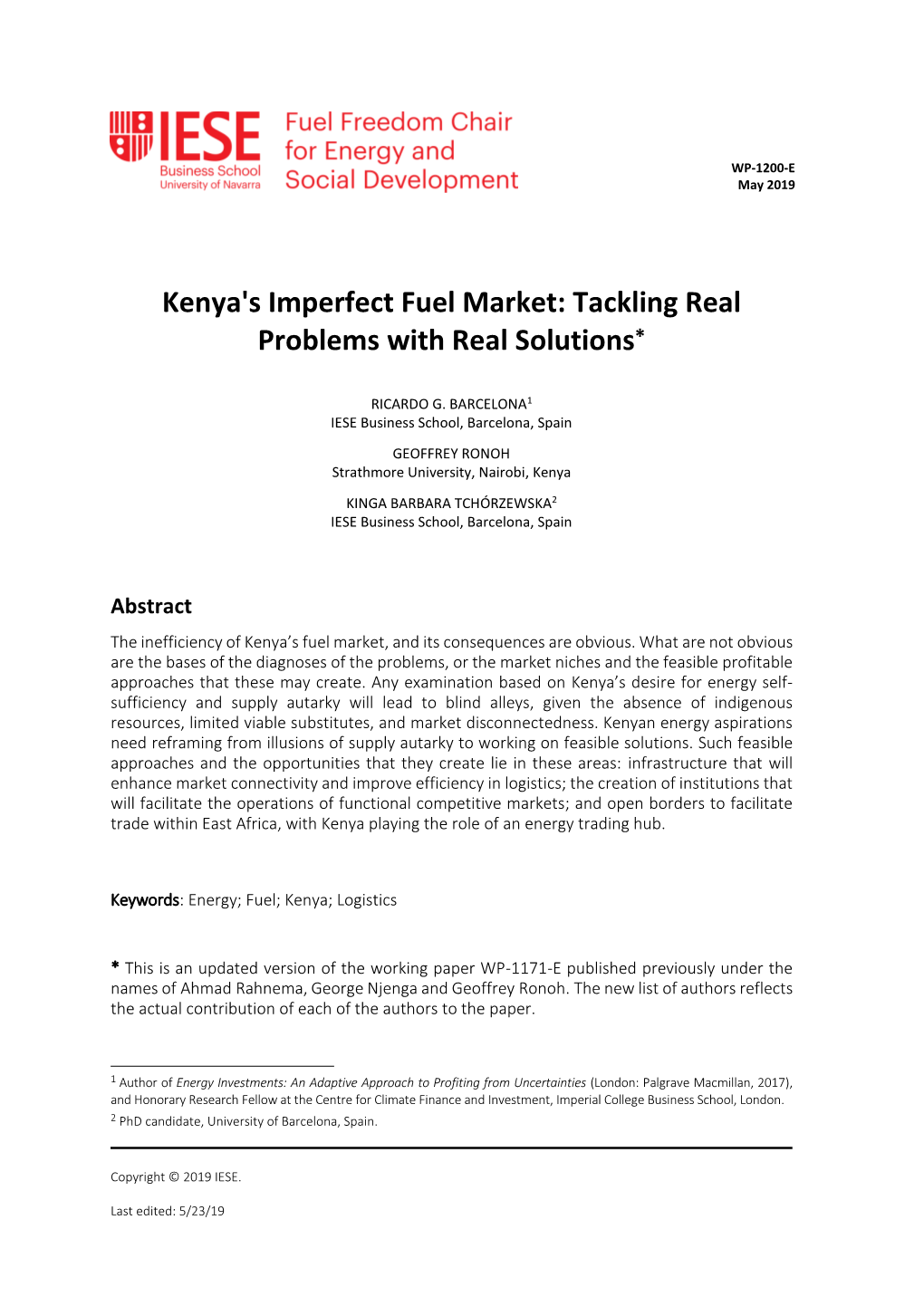 Kenya's Imperfect Fuel Market: Tackling Real Problems with Real Solutions*