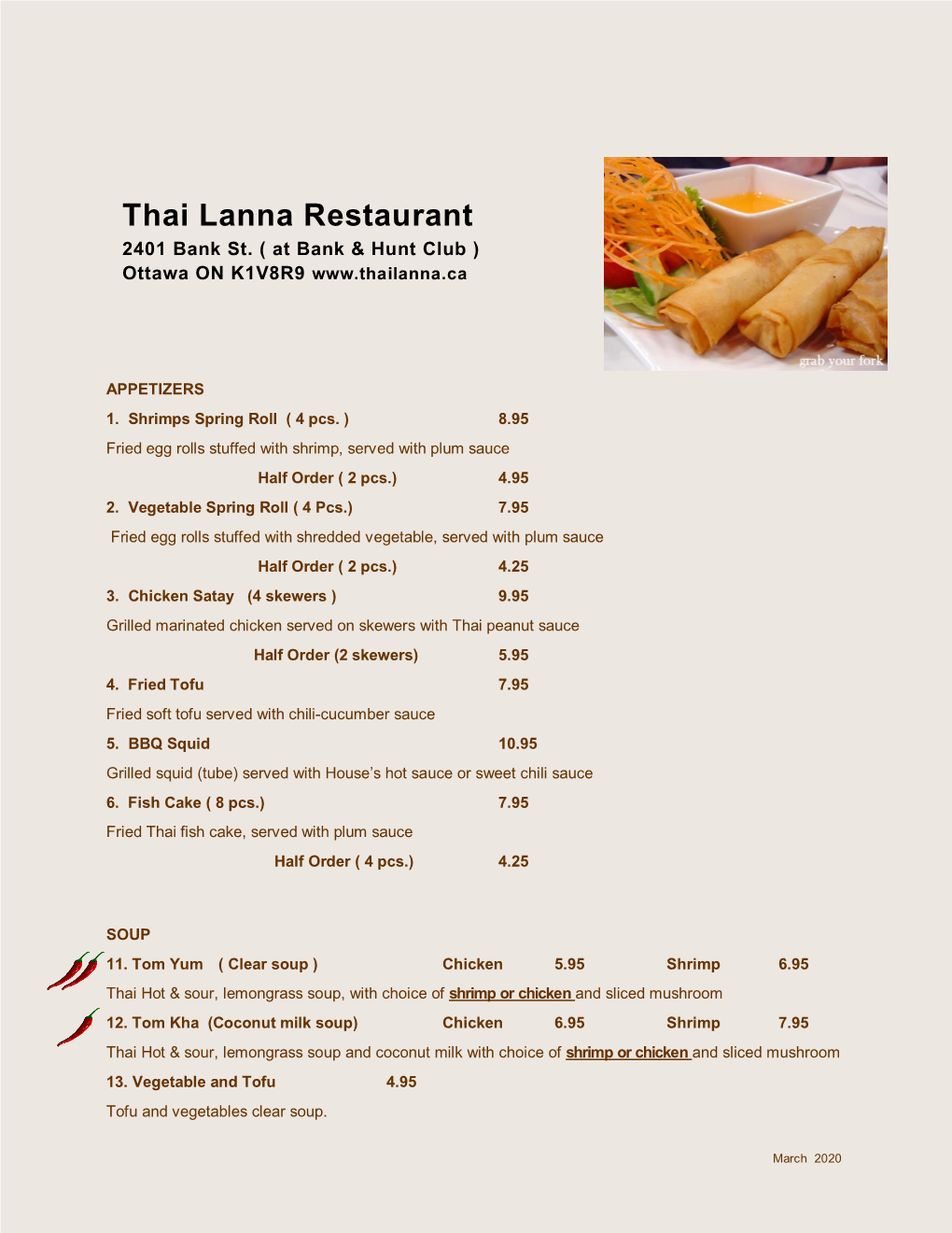 Thai Lanna Restaurant 2401 Bank St
