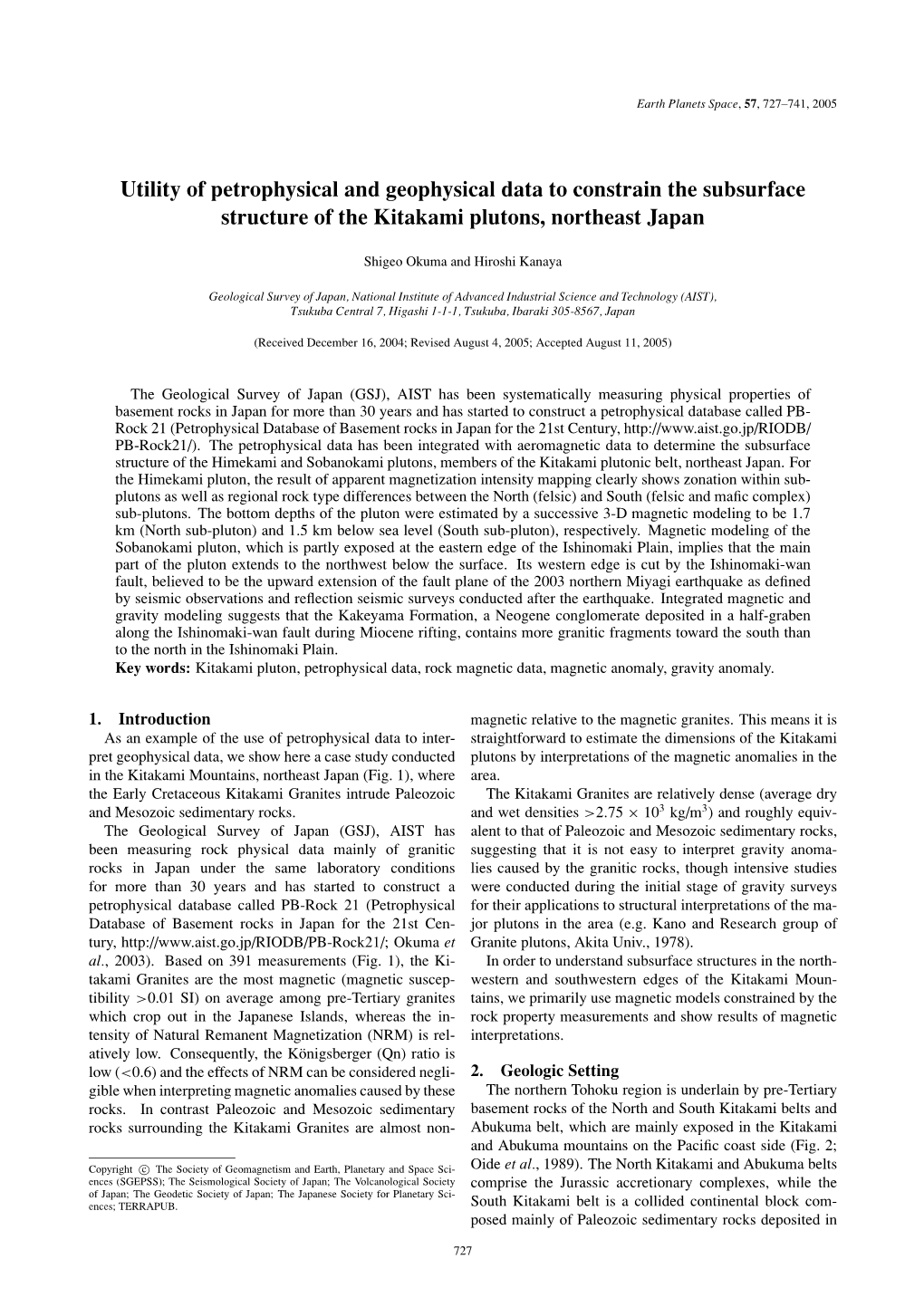 Utility of Petrophysical and Geophysical Data to Constrain the Subsurface Structure of the Kitakami Plutons, Northeast Japan