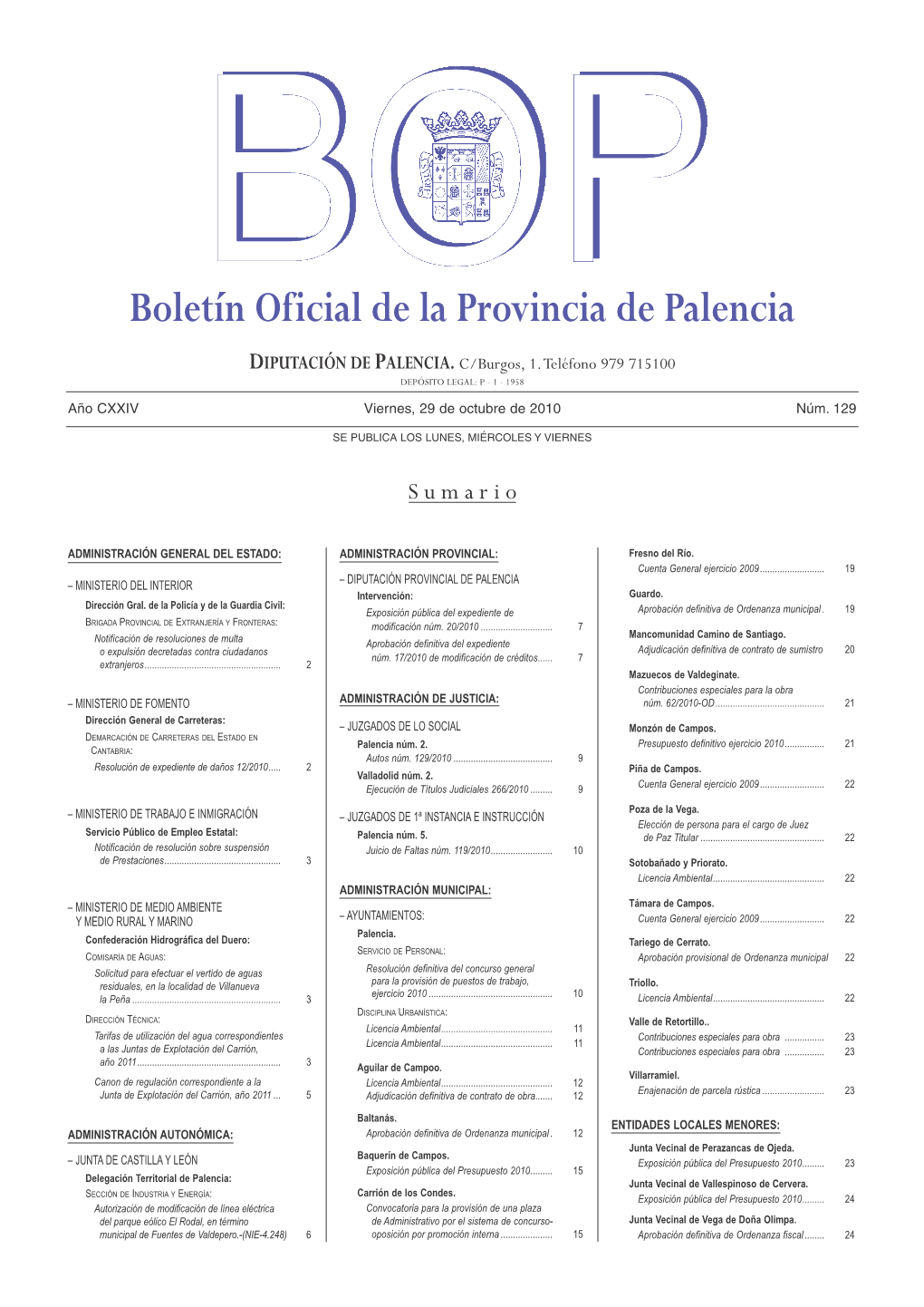 Boletín Oficial De La Provincia De Palencia