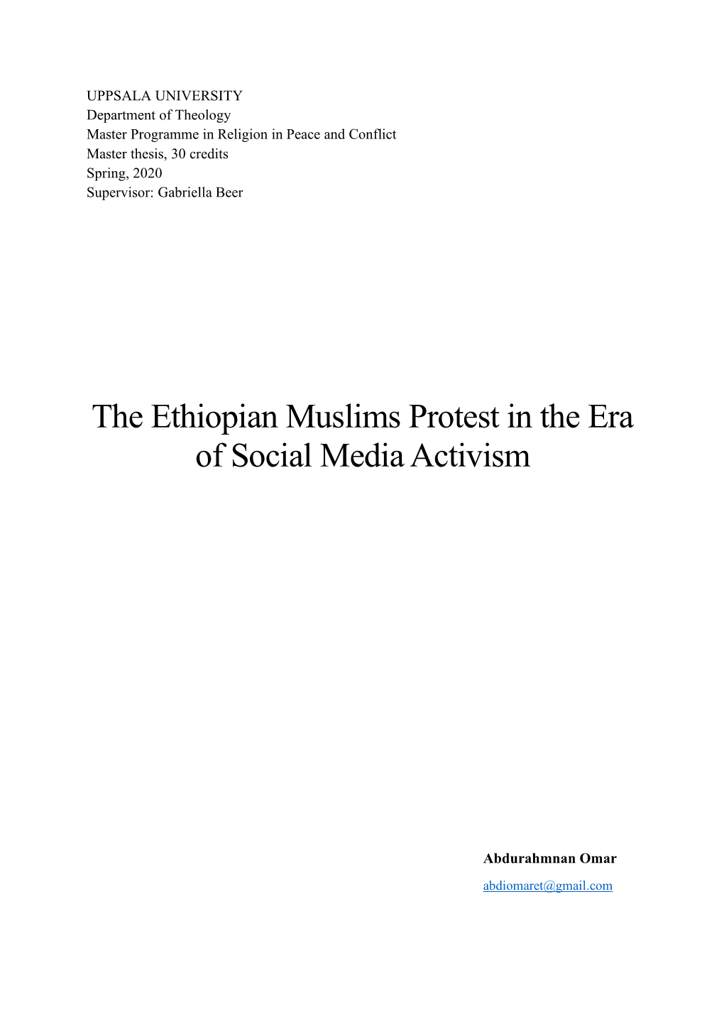 The Ethiopian Muslims Protest in the Era of Social Media Activism