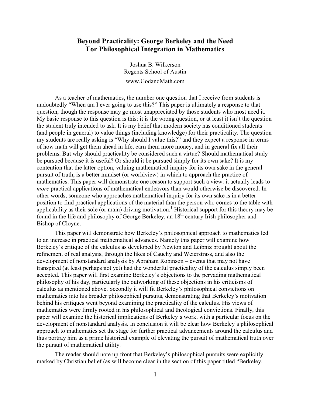 George Berkeley and the Need for Philosophical Integration in Mathematics