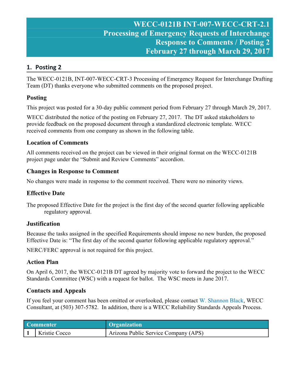 WECC-0121B Posting 2 INT-007-WECC-CRT-3 Response to Comments - Clean