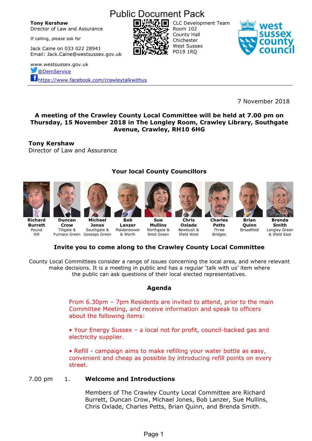 (Public Pack)Agenda Document for Crawley County Local Committee, 15/11/2018 19:00