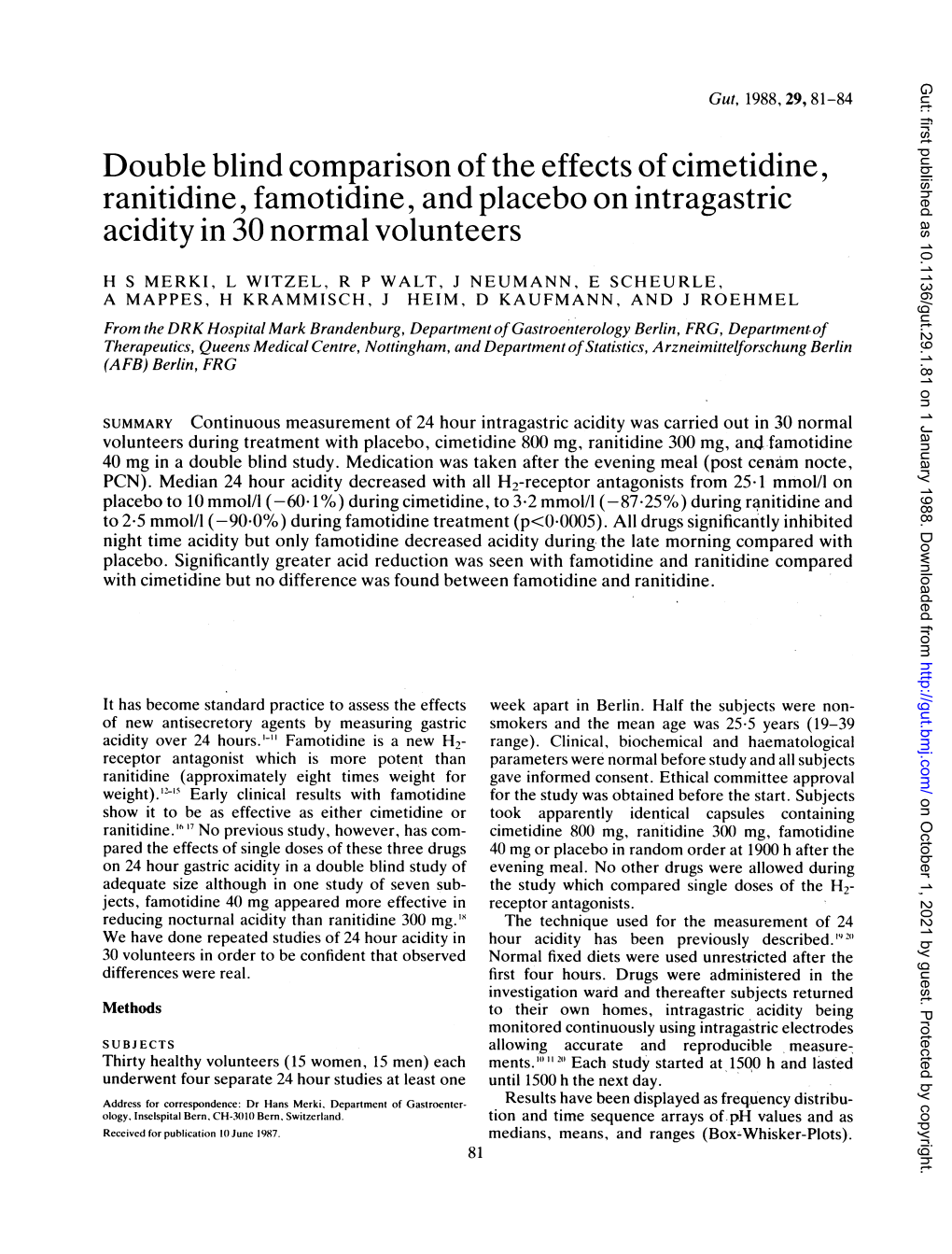 Ranitidine, Famotidine, Andplacebo on Intragastric Acidity 83