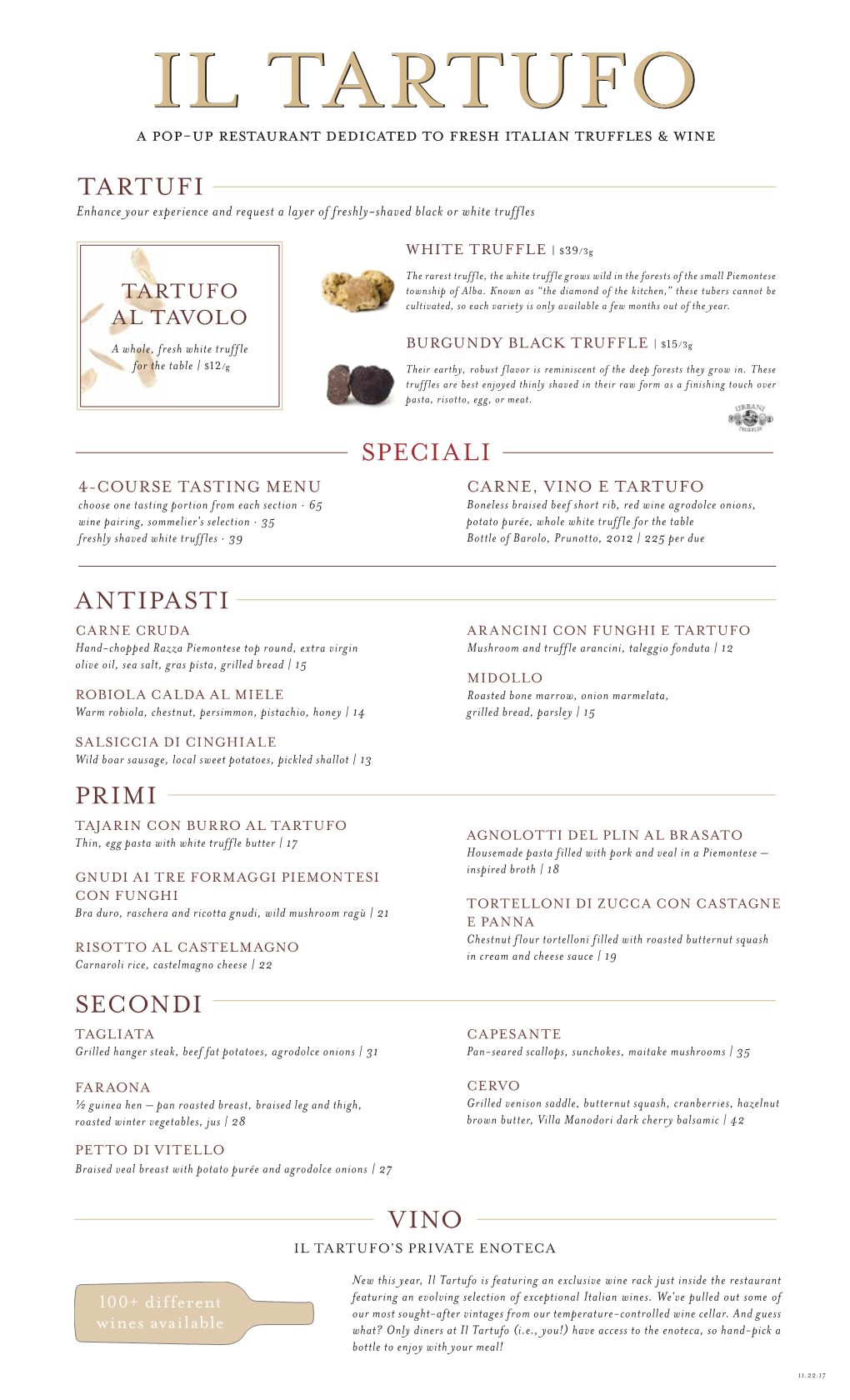 Il Tartfuo Menu 11.22.17