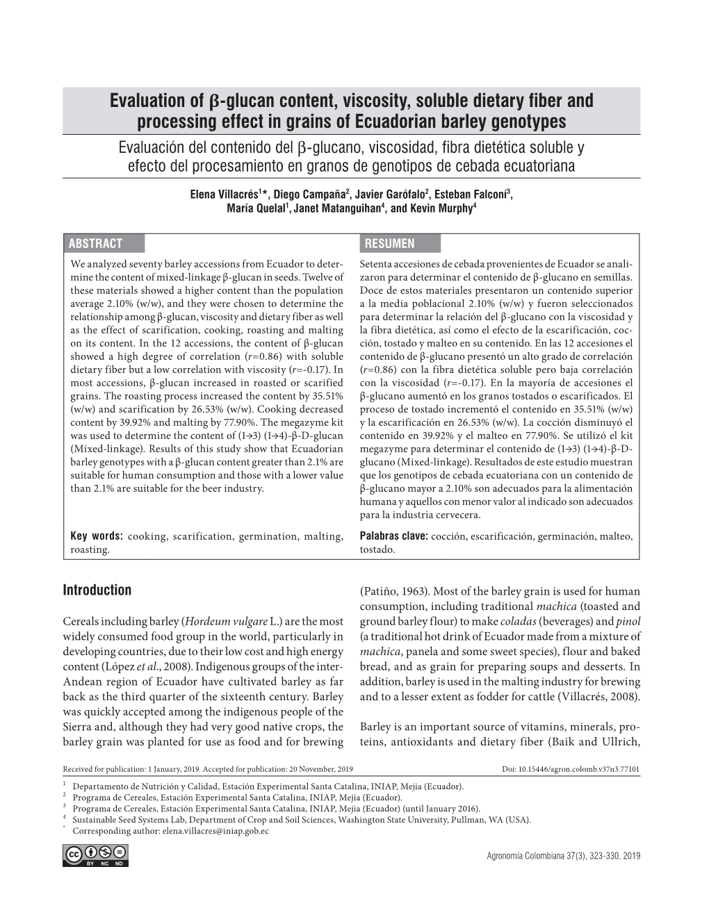 Evaluation of Β-Glucan Content, Viscosity, Soluble Dietary Fiber And