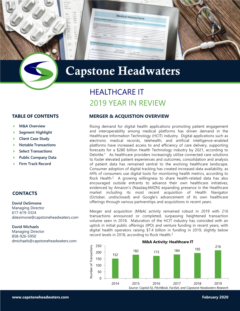 Capstone Headwaters Healthcare IT 2019 Year in Review M&A