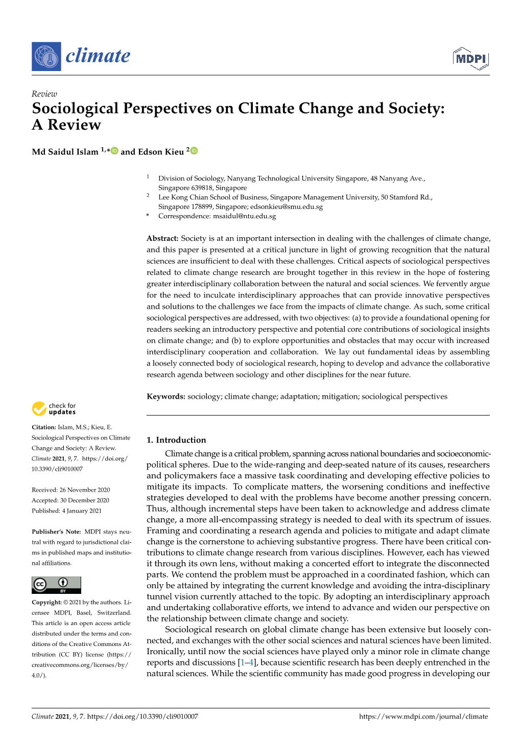 Sociological Perspectives on Climate Change and Society: a Review