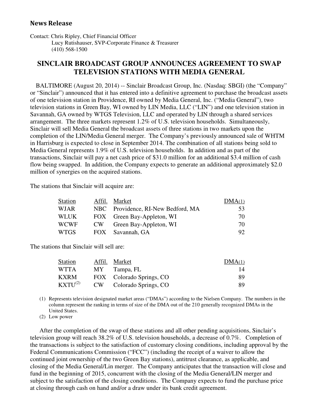 Swaps Press Release