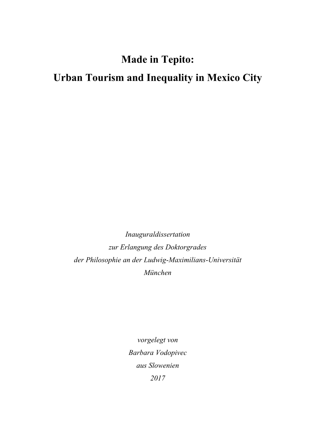 Made in Tepito: Urban Tourism and Inequality in Mexico City