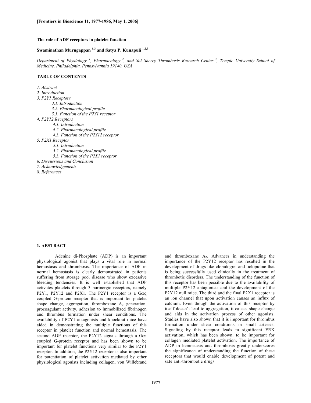 1977 the Role of ADP Receptors in Platelet Function Swaminathan