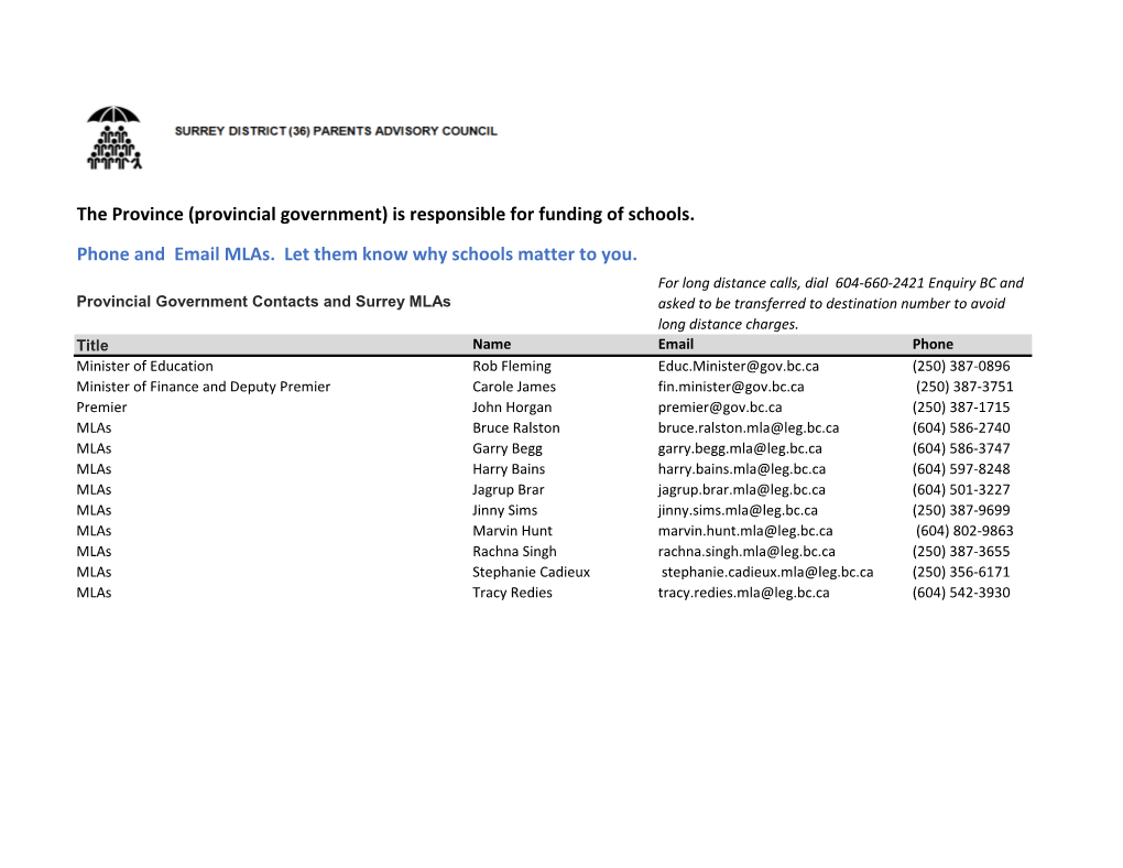 (Provincial Government) Is Responsible for Funding of Schools