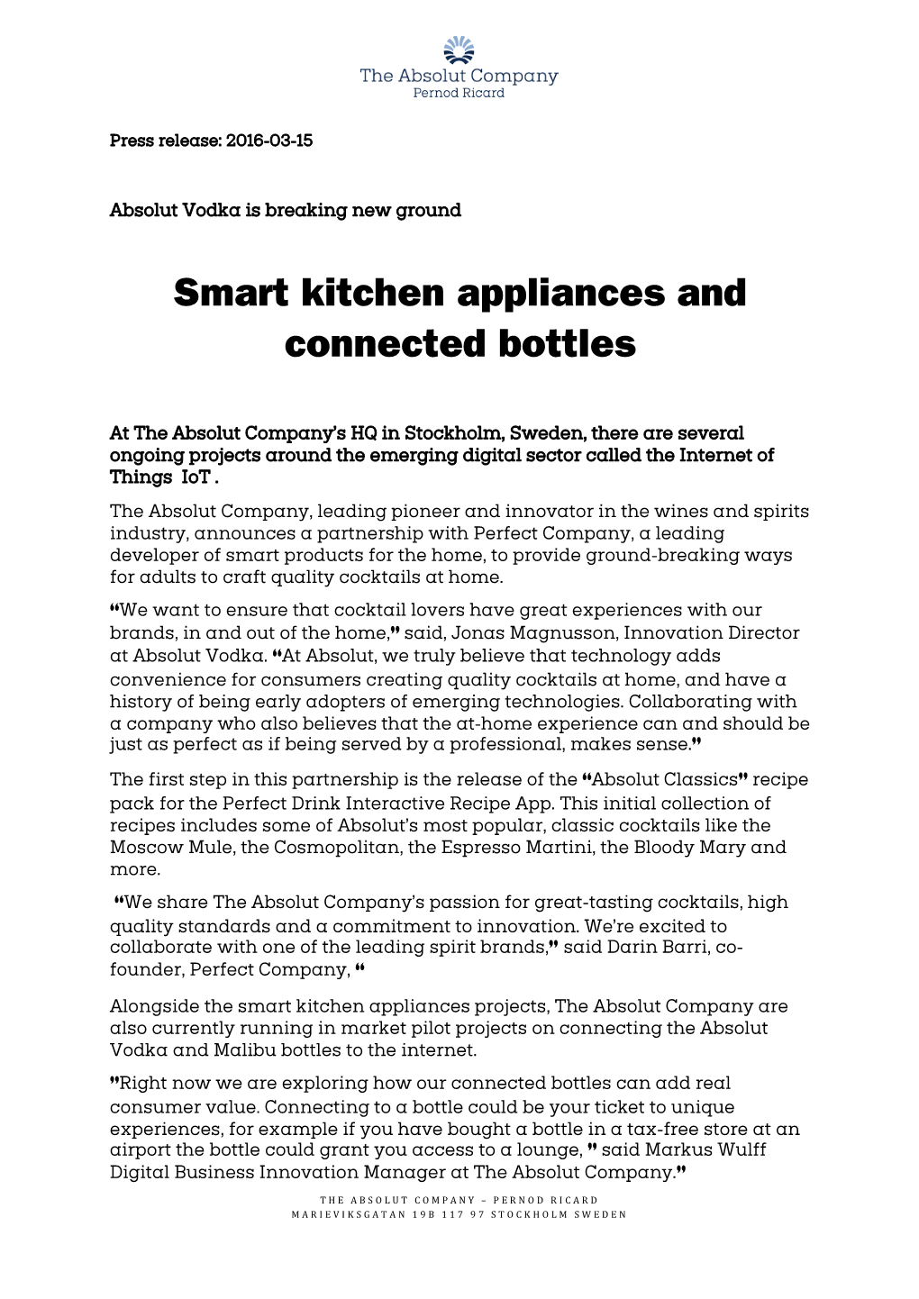 Smart Kitchen Appliances and Connected Bottles