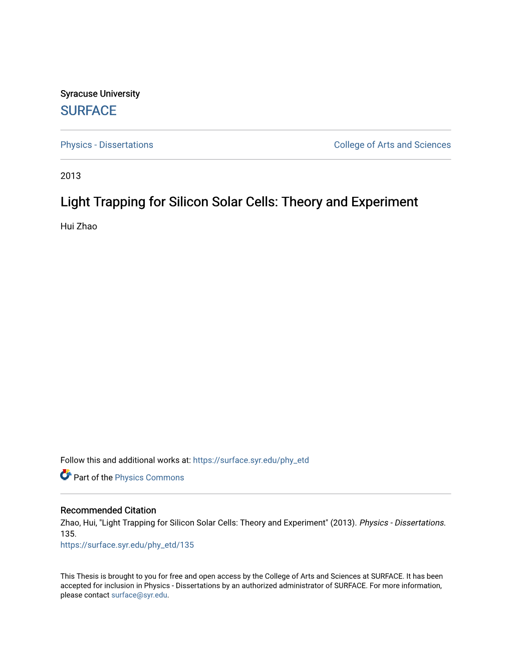 Light Trapping for Silicon Solar Cells: Theory and Experiment