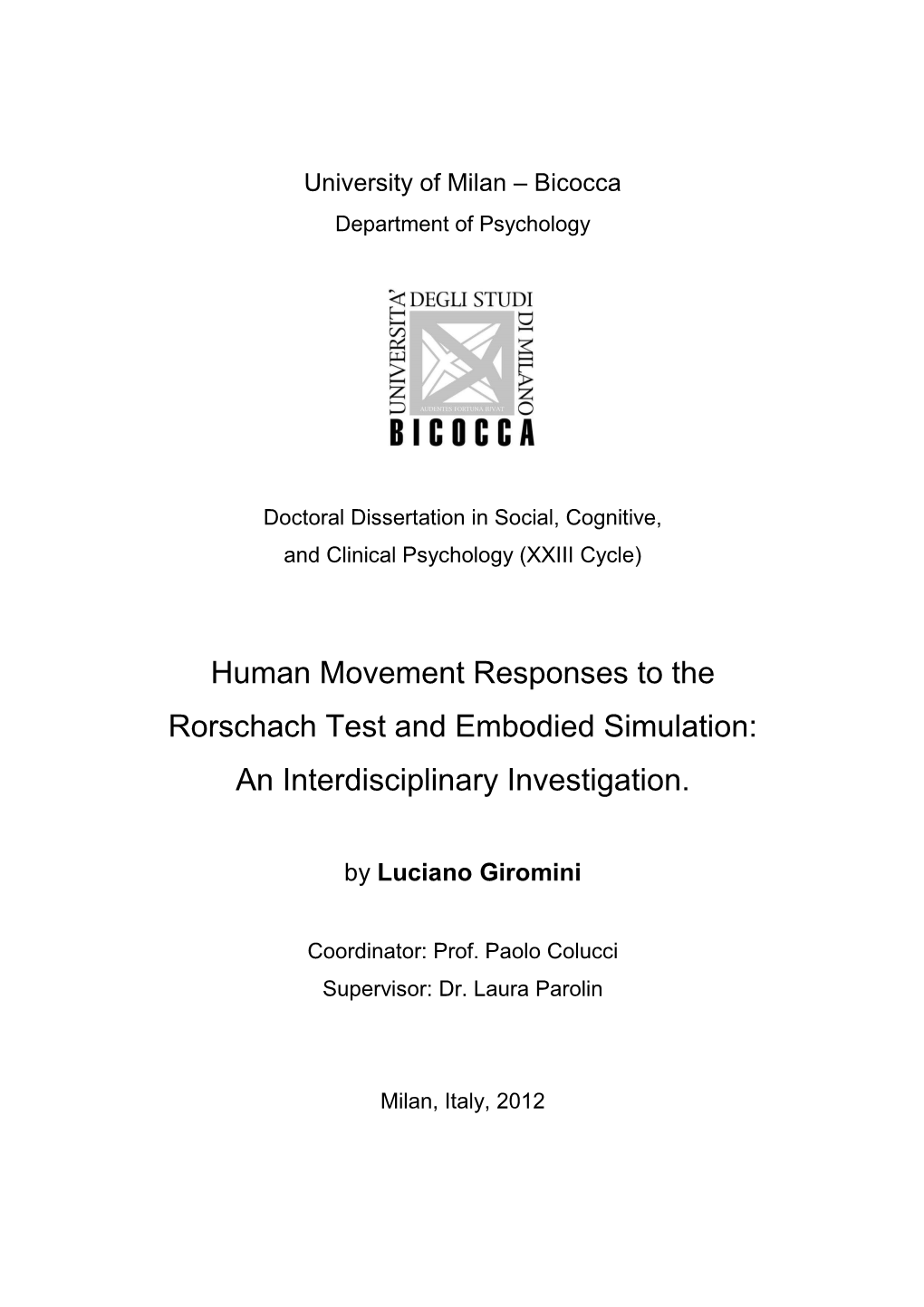 Human Movement Responses to the Rorschach Test and Embodied Simulation: an Interdisciplinary Investigation